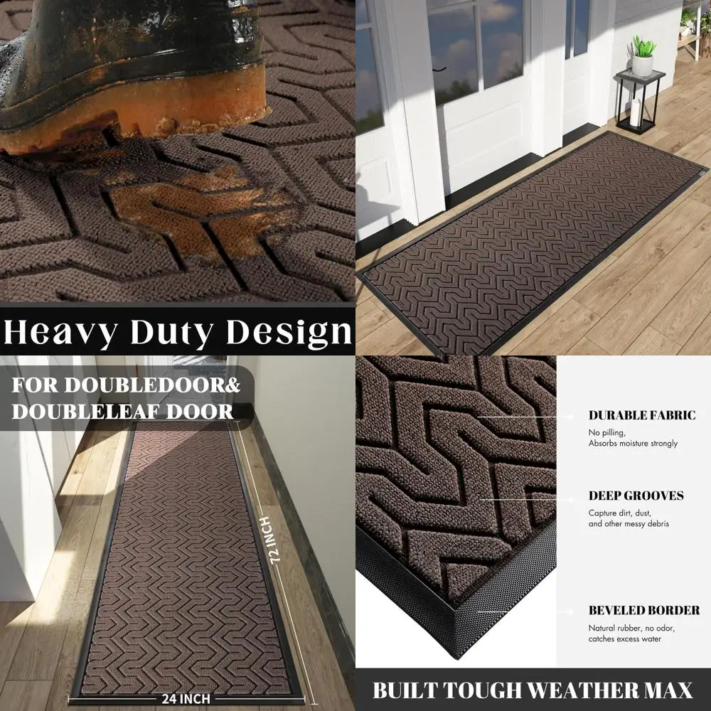 

24x72 Heavy-Duty Outdoor/Indoor Runner Mat, High Traffic Entrance Mat, Easy Clean Brown