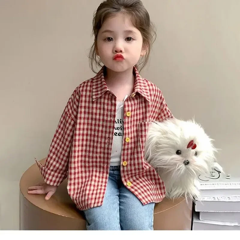 

Girls' Shirt Spring and Autumn 2026 New Style Children's Baby Plaid Long Sleeved Shirt Casual Jacket