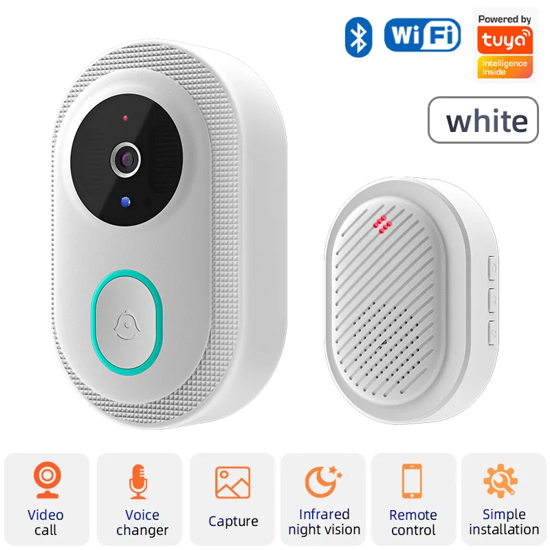 Cámara con timbre SmartWiFiVideo, inalámbrica, resistente al agua, Sensor de movimiento HD1080P y visión nocturna, alertas para teléfono, Audio bidireccional, instalación DIY