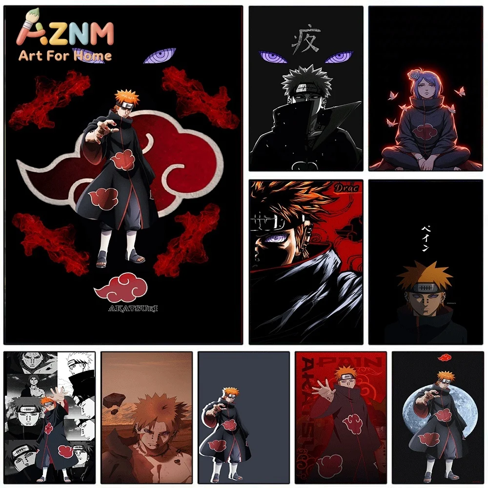 Naruto Shippuden Pain Akatsuki Canvas Poster Wall Art Print,Anime Character Picture Home Bedroom Living Room Aesthetic Wall De