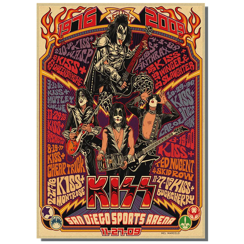 Kiss Band Vintage Poster American Rock Music Band Retro Kraft Cafe Bar Wall Decorative Painting Poster