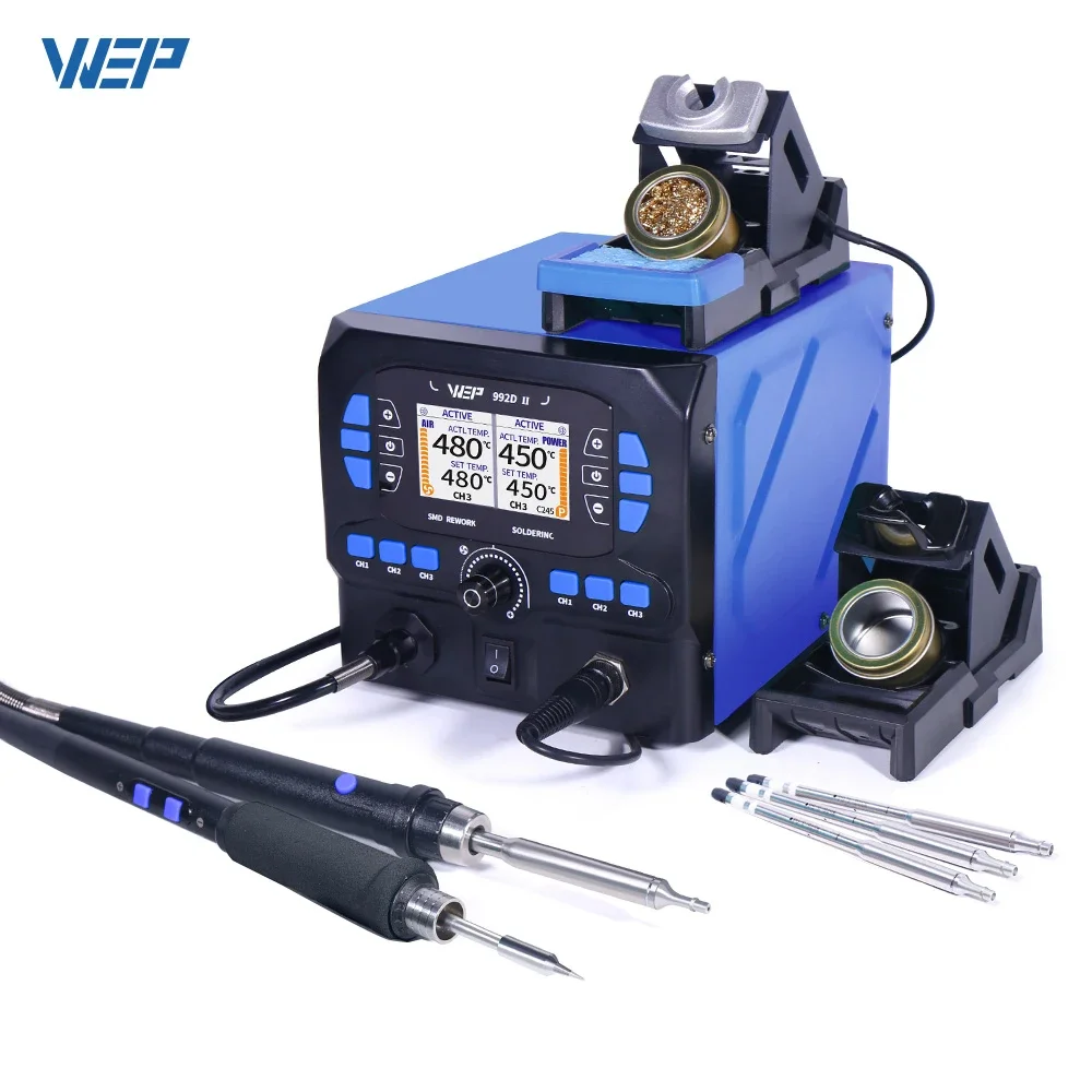 WEP 992D-II 2 In 1 LCD Display Micro Hot Air Pencil Precision C210 Soldering Iron Rework Station