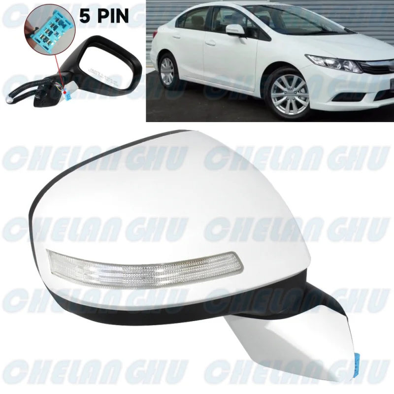 

For Honda 9th Civic FB2 FB3 FB6 2012 2013 2014 2015 US Version Right Side 5Pins Paintable Power Adjust Turn Lamp Mirror Assembly