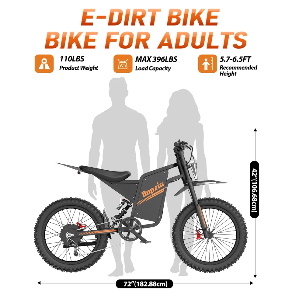 Peak 3000W 60V 35AH Electric Bike for Adults 45 MPH 25x3" Fat Tires Electric-Motorcycle Hydraulic Brakes Full Suspension image 6