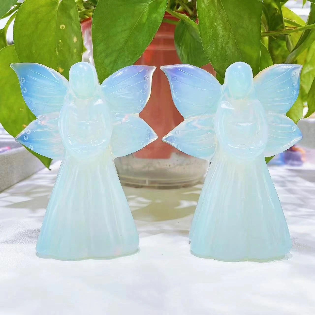 Opalite Wings Angel Figurines Quartz Stone Reiki Healing Home Decor Butterfly Fairy Meditation Rune Guardian Angel Ornament Gift