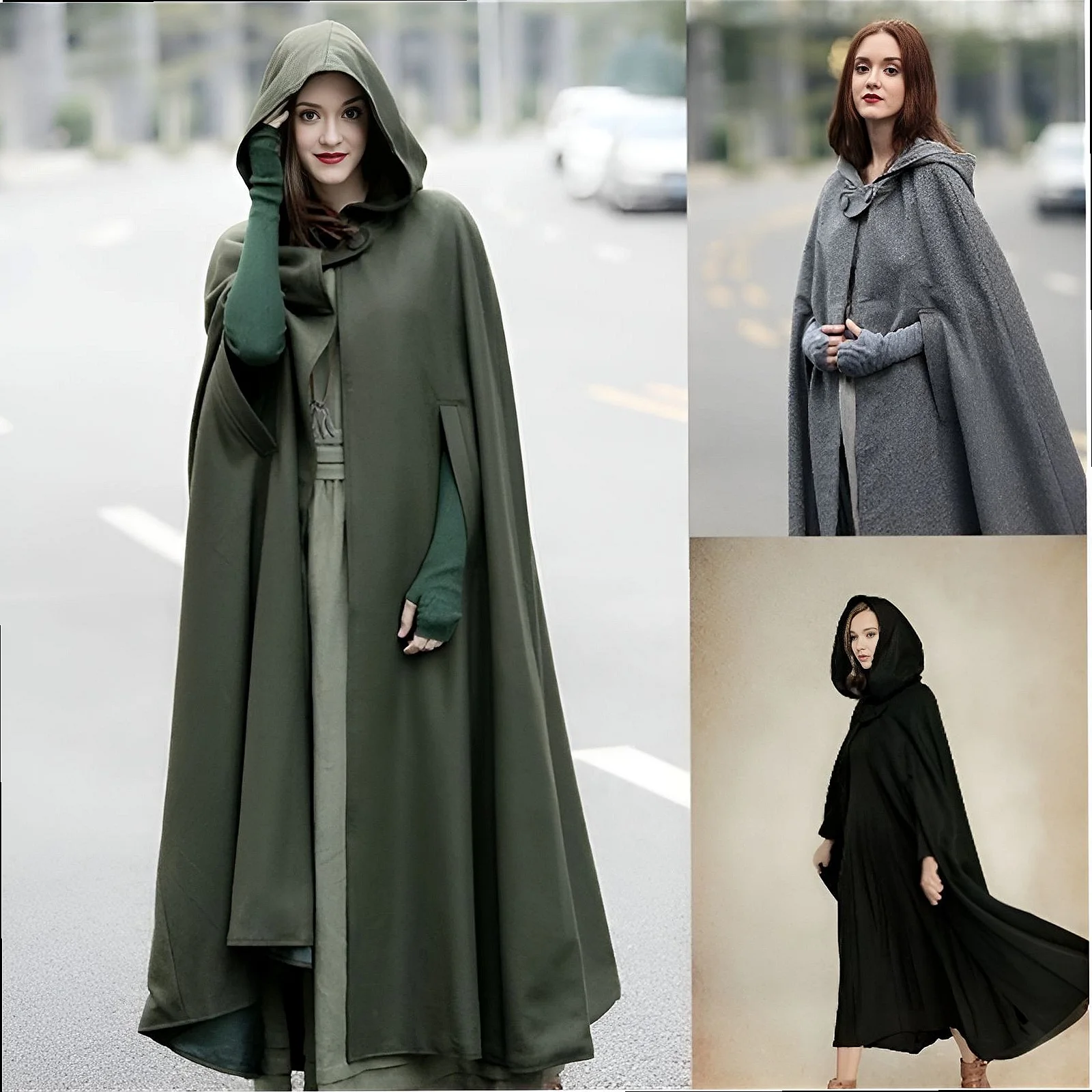Hooded Cape Coat Plus Size Women Casual Trench Cape Long Hooded Cloak Overcoat Spring Summer