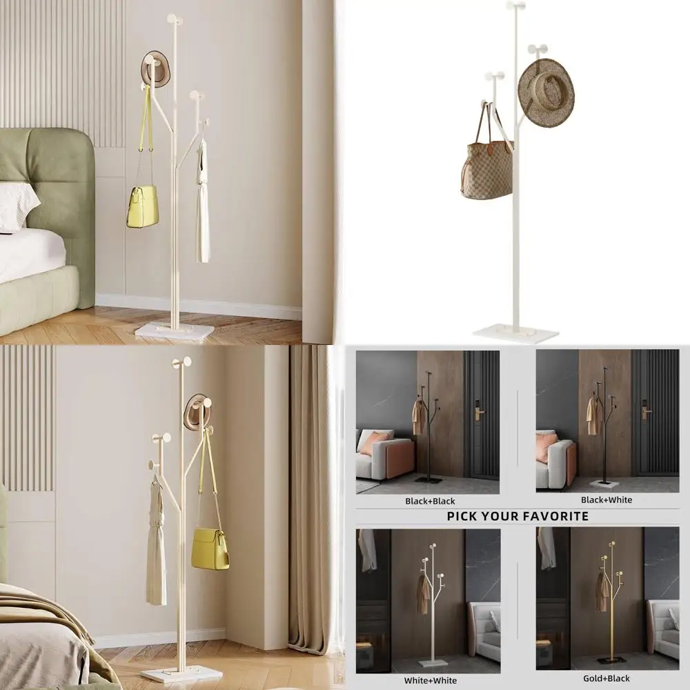 

Sturdy Metal Tree-Style Coat Stand with Marble Base for Home Entrance and Hallway