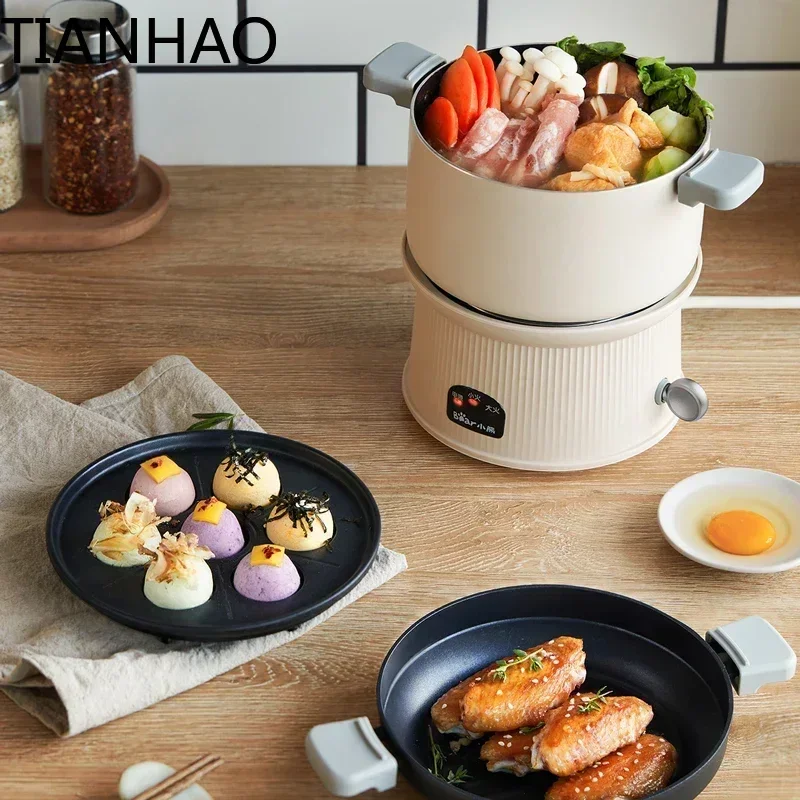 Split Electric Caldron Small Portable Multi-Cooker for Bedroom Dormitory Noodles Soup Rice Warmer Tapioqueira