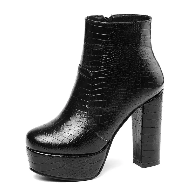 

2025 New Women Boots Stone-patterned Ultra-high Heel Ankle Boots Platform Autumn Winter Shoes
