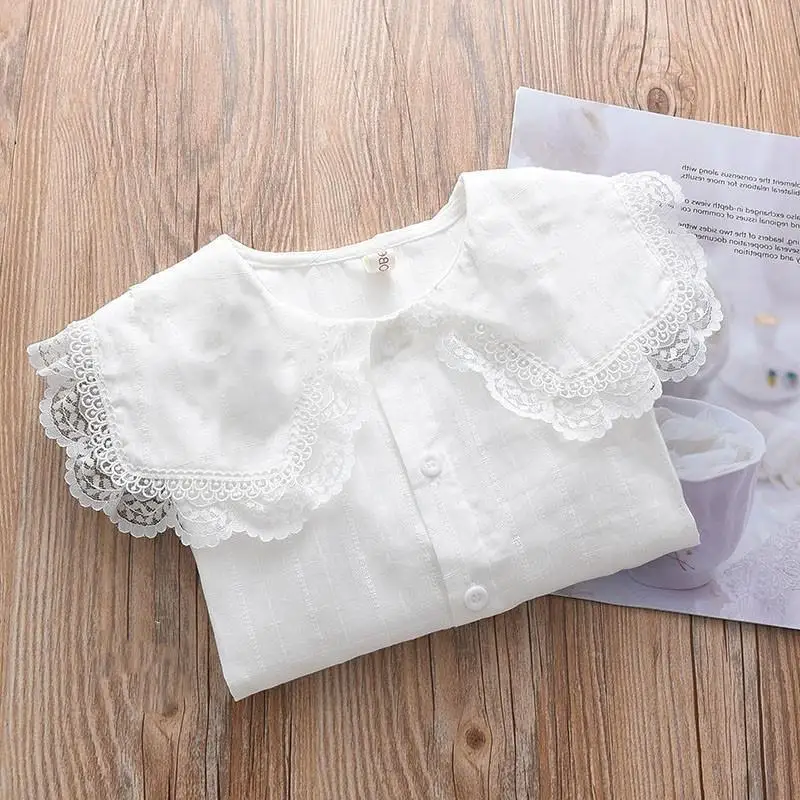Shirt Lace White Girl Bottom Shirt Top Small and Medium Children's Clothing Student Long Sleeve Middle  Older  Inner Wear