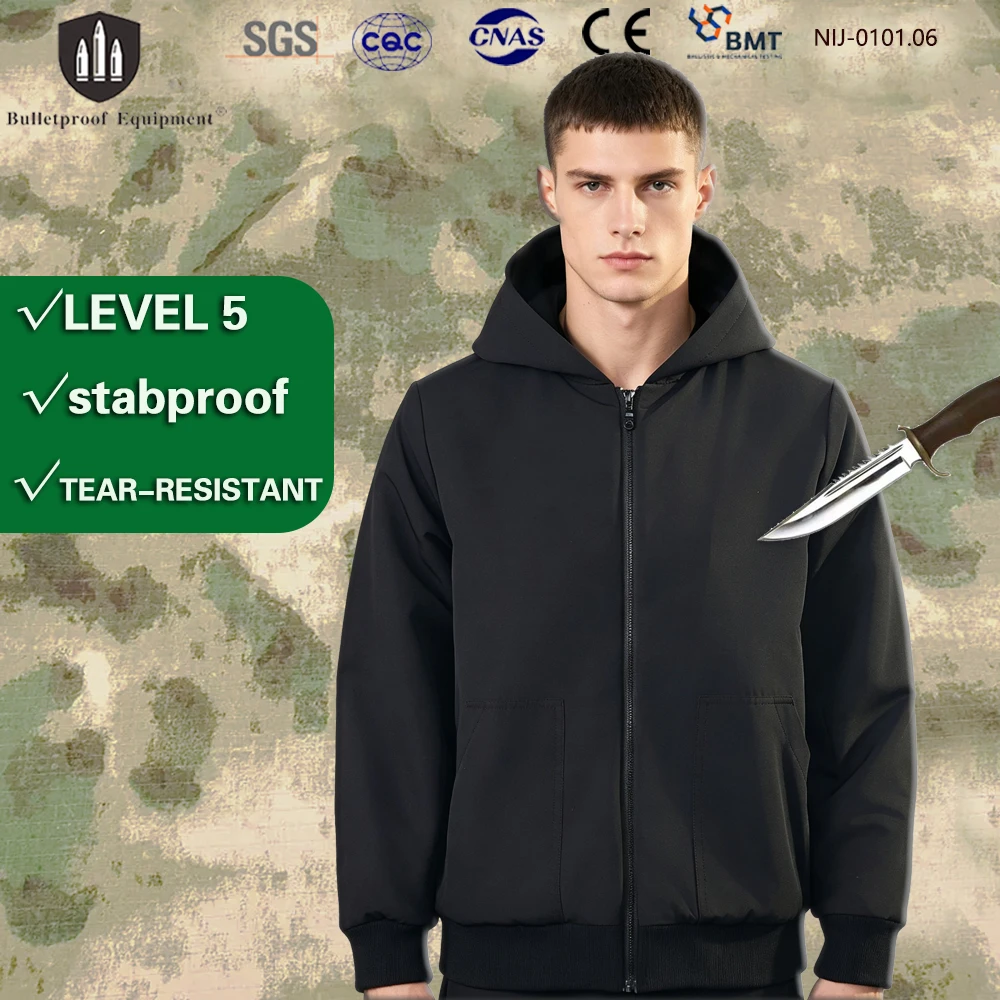 Level 5 Hooded Stab Resistant Jacket PE Soft Integrated Cut Slash Resistant Stabproof Coat Hood Sleeves Full Coverage Outdoor