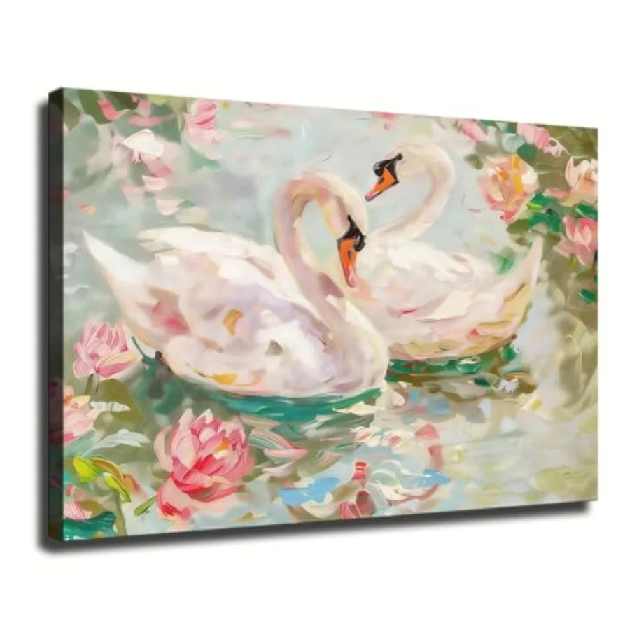 

Pastel Swan in a Pond Oil Painting Soft Pastel Wall Art, Pink and Green Decor Poster Canvas Print Wall Art Bedroom Room Aesthet