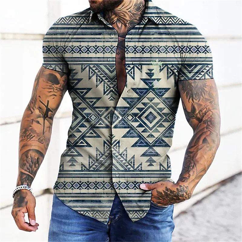 2023 new summer men's retro plaid blue shirt fashion casual luxury shirt short sleeve Hawaiian shirt camisa Masculina 5XL