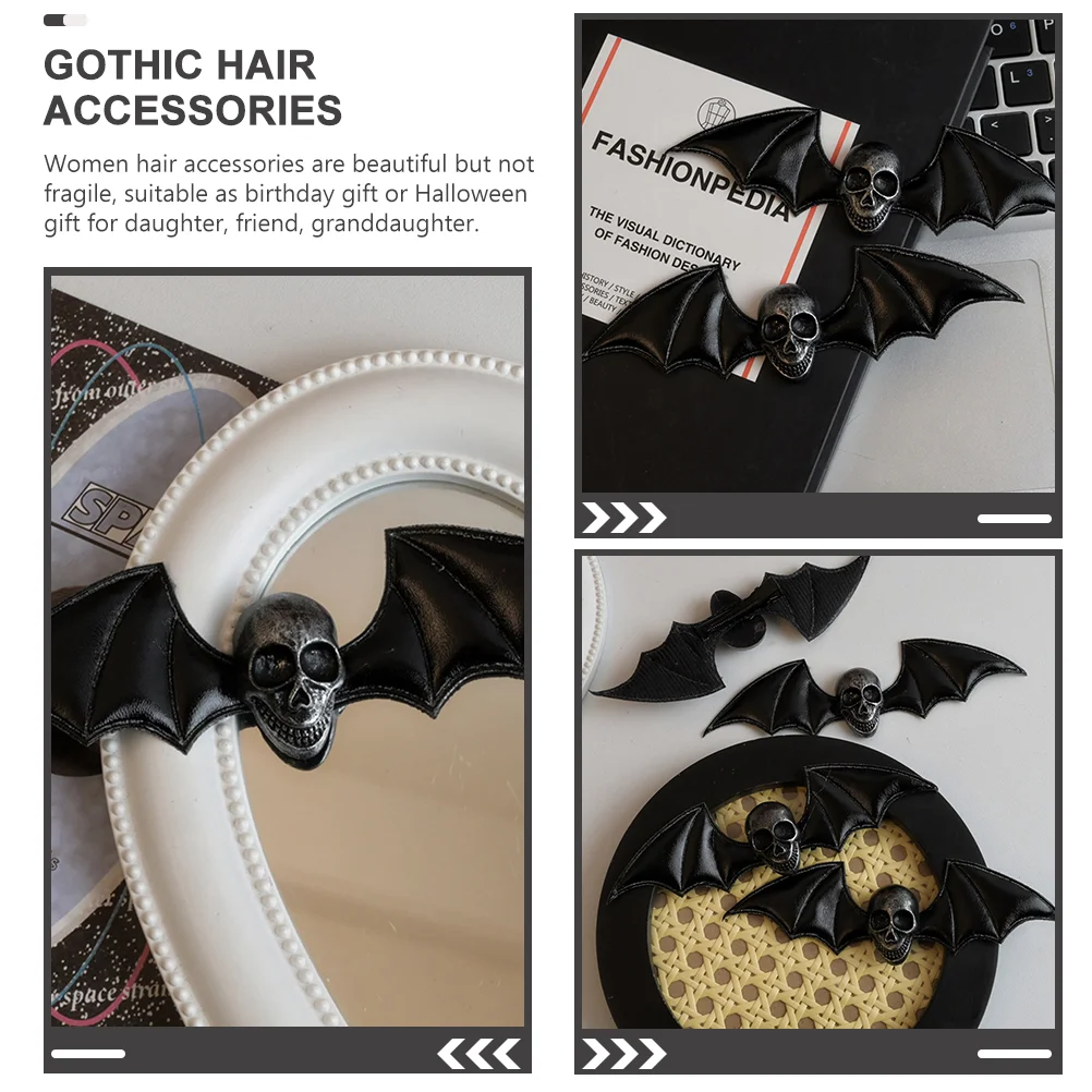 2 Pcs Hair Clip Punk Wing Clips Gothic Accessories Resin Bat Miss Women Halloween for Skull