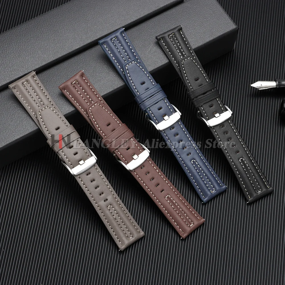 Vintage Leather Watch Band 22mm Handmade Stitching Cowhide Strap Business for Omega for Seiko Smartwatch for Men Women Wristband - view 5