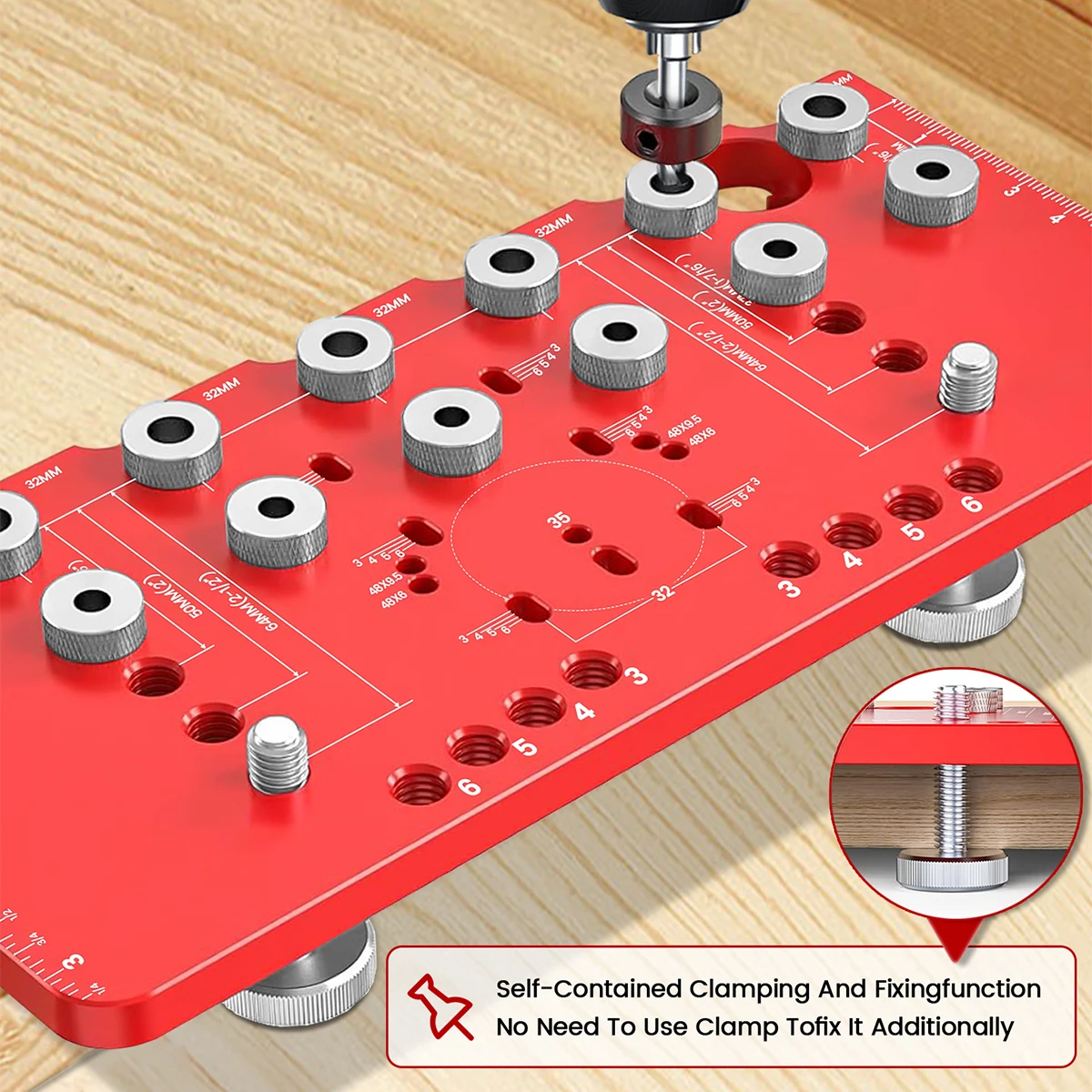 Shelf Pin Jig and Hinge Jig Two-in-One, Self-contained Clamping Function All Metal Shelf Pin Drilling Jig with 1/4