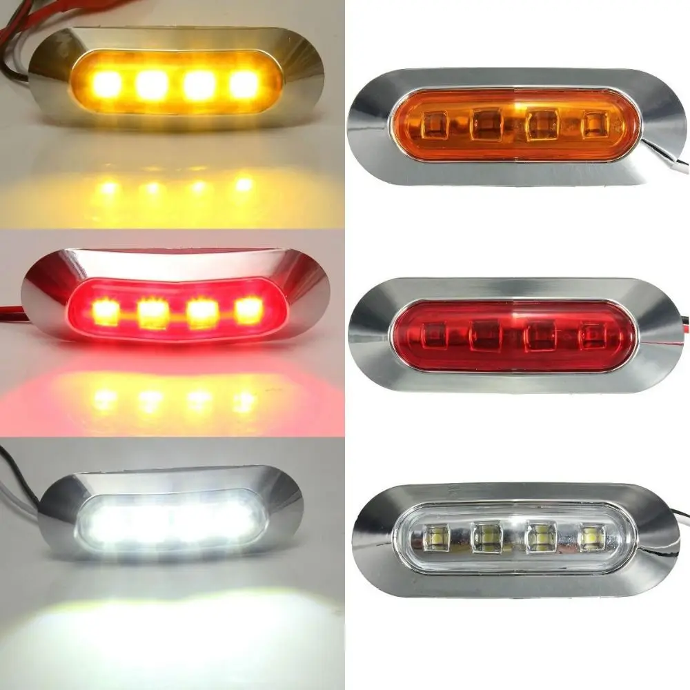 

12V 24V Trailer Side Marker Indicators Light Bright Waterproof 4 LED Clearance Lamp Oval Durable Clearance Indicator Lamp Rear