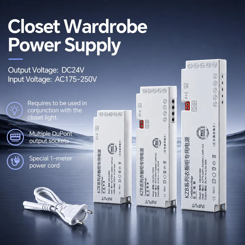 Compact 24V Power Supply 60W 100W 150W for Closet Wardrobe Cabinet LED Strip Small Size DIN Rail Mount AC175-250V Multi Output