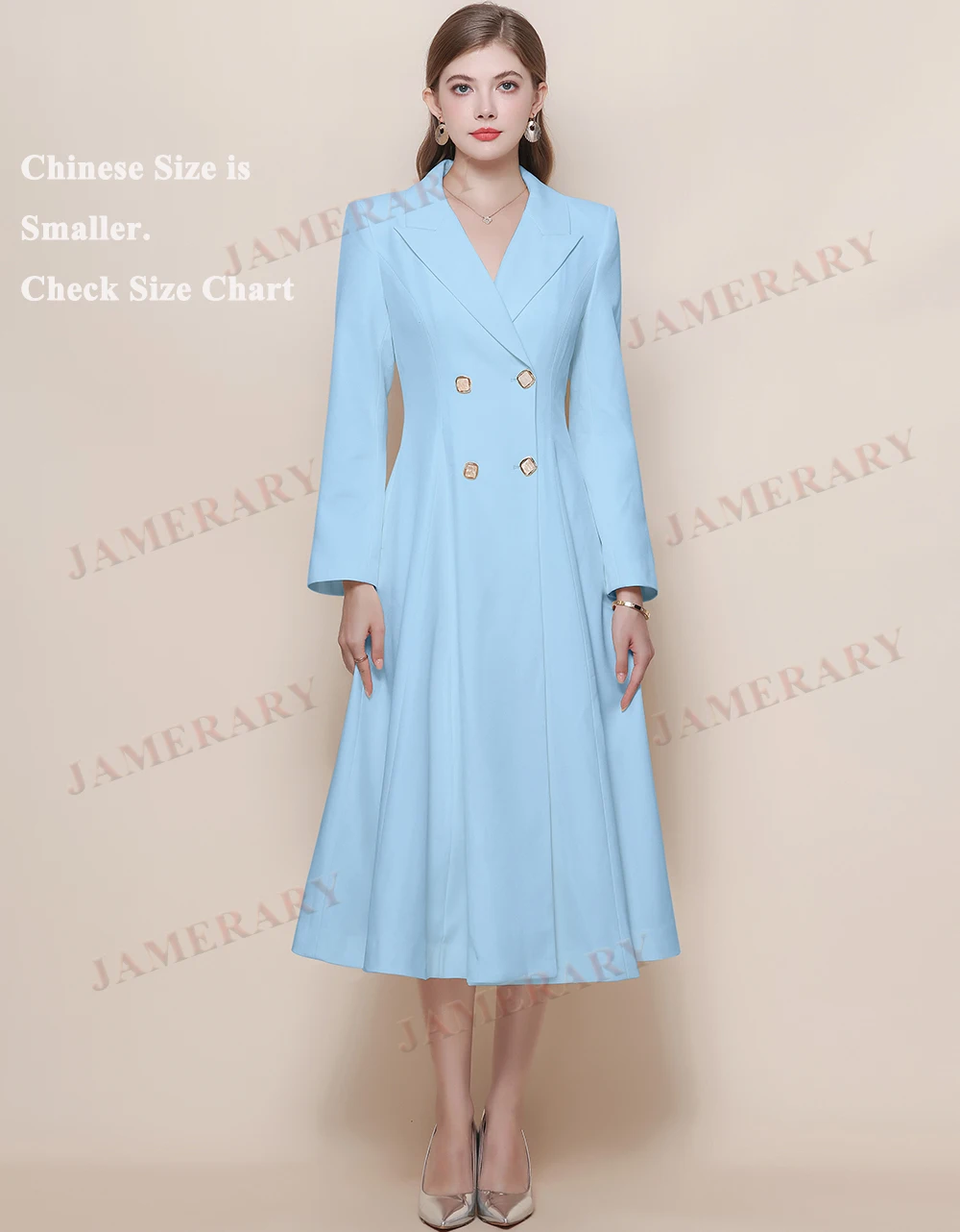 

Autumn Long Trench Coat Dress Women Full Sleeve Double Breasted Notched Suit Coats Blazers Winter Clothing Office Lady