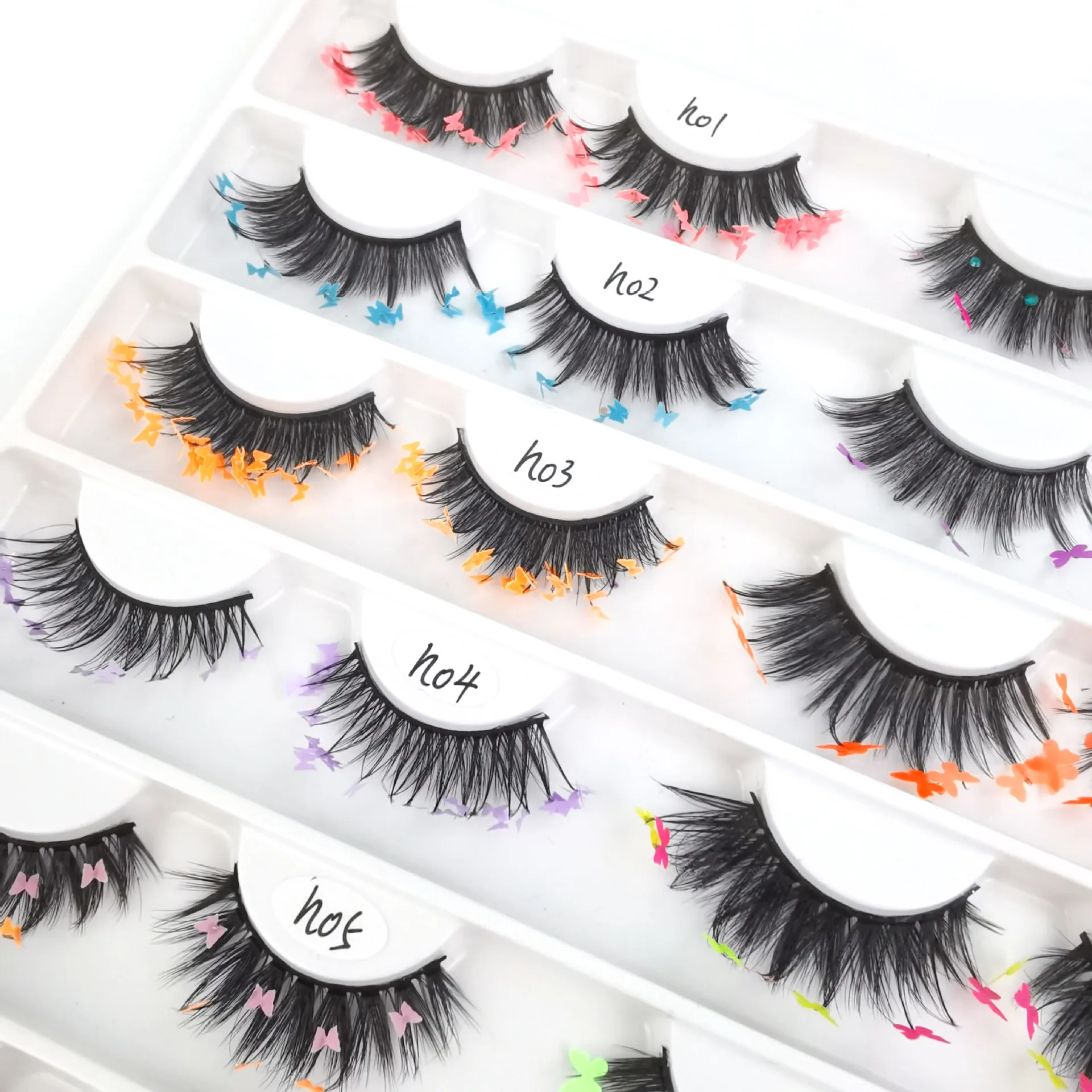 Falsche Wimpern mit Schmetterlings-Pailletten, Feenstab, Party, Halloween, Weihnachten, bunte Paillettenwimpern, Bühnen-Make-up