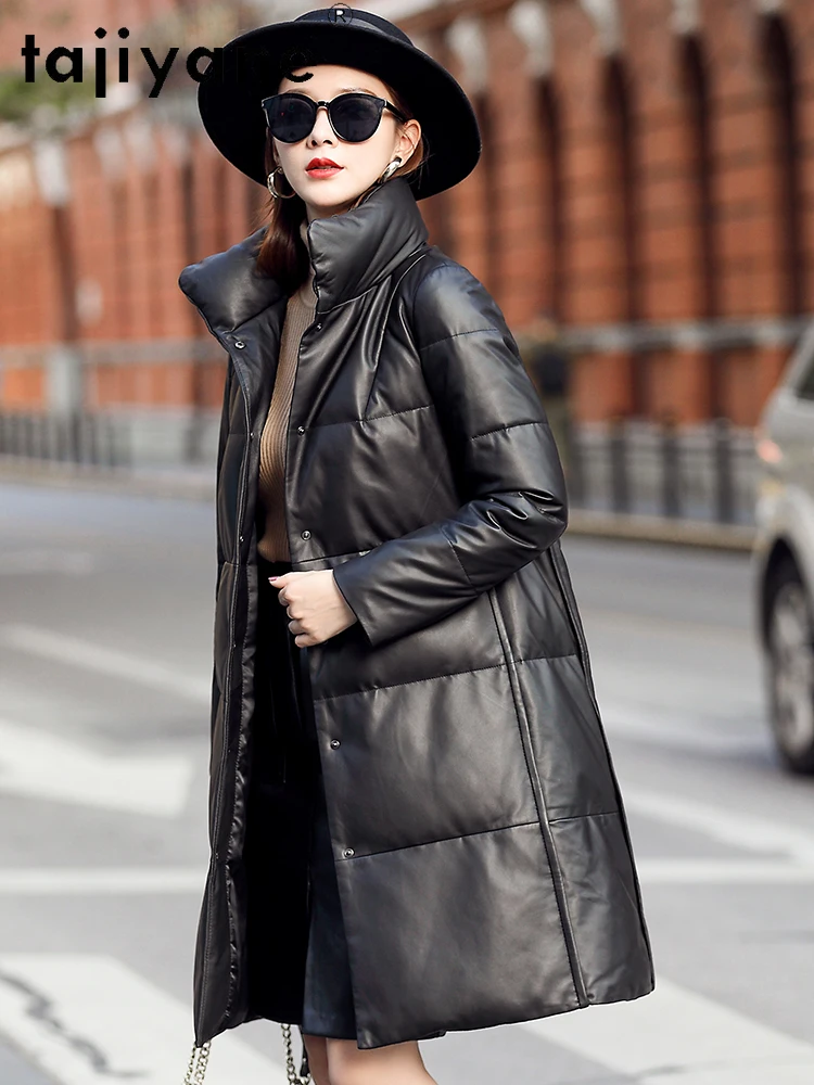 TAJIYANE Real Leather Puffer Jacket Women 100% Sheepskin Stand Collar Down Coat Winter Outerwears Woman Clothing 2025 дубленка