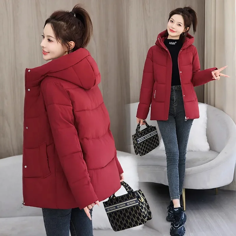 Inverno senhora hoodie solto para baixo jaqueta de algodão 2025 feminino casual para baixo algodão outwear coreano mangas compridas algodão acolchoado casaco
