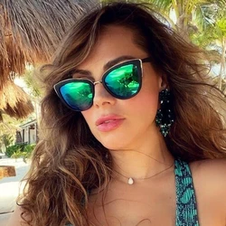 Gafas de sol de ojo de gato Vintage para mujer, lentes de espejo de diseñador de marca, gafas de sol de Cateye para mujer, gafas de diseño de lujo