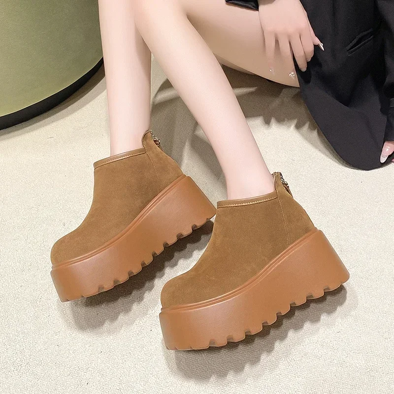 Botines De nieve con plataforma De gamuza De 8CM para Mujer, zapatos De tacón alto con hebilla De diseñador, moda De tendencia, nuevo gladiador, Botas De invierno para Mujer