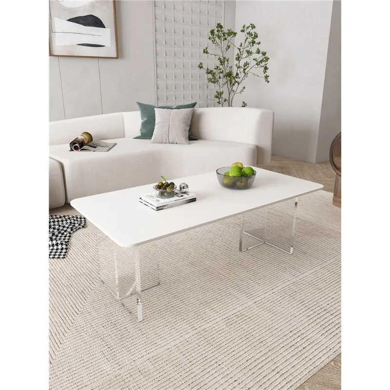 

Acrylic suspended coffee table light luxury rock small apartment living room simple tea table square silent wind pure white