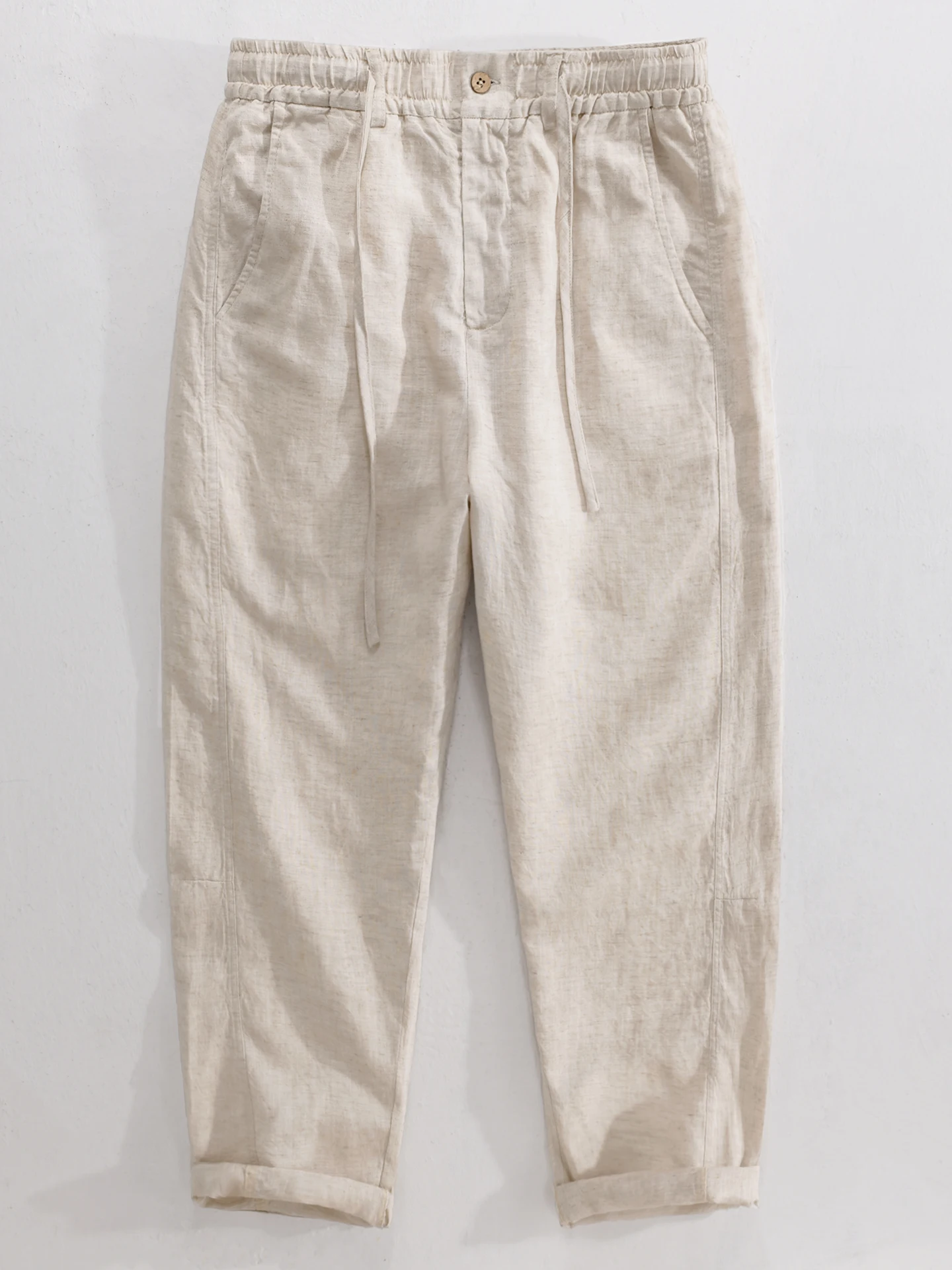 

Men's Casual Straight Leg Linen Pants Spring Summer Loose Fit Breathable Drawstring Waist Long Trousers