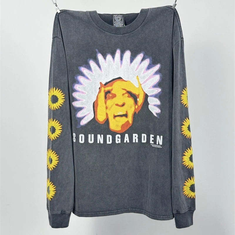 

Oversized SOUNDGARDEN SAINT MICHAEL Sunflower Print Long Sleeves T Shirt Men Women Washed Black Retro T-Shirts