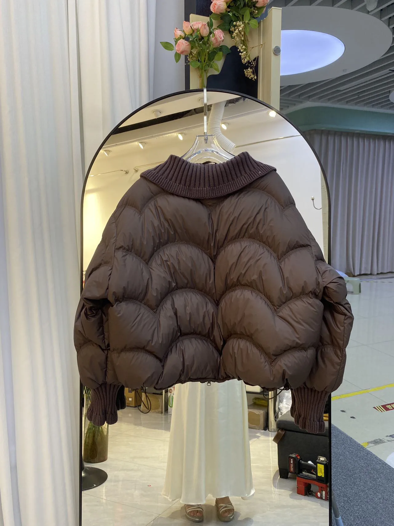 Winter Puff Knitted Splicing Down Jacket Women White Duck Down Big Lapel Outwears Female Fluffy Warm Thick Parker Bread Jacket