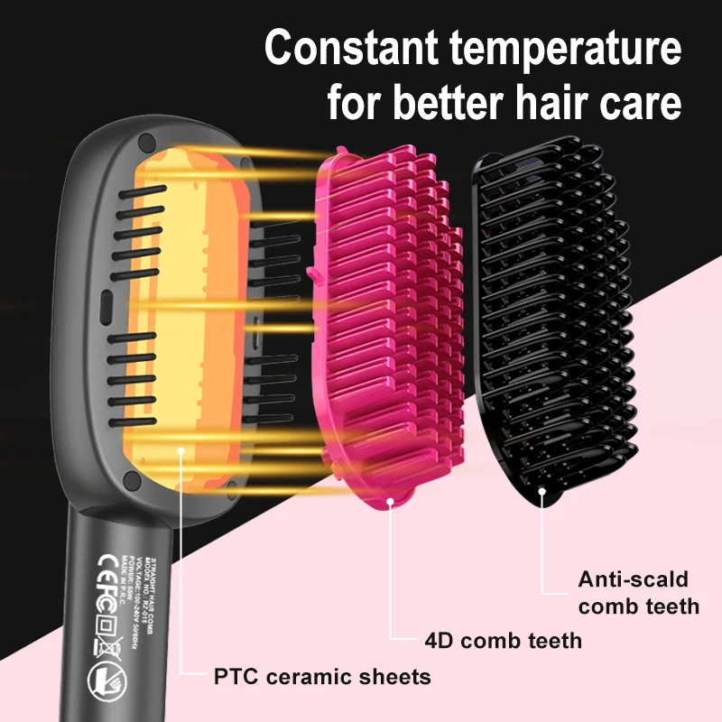 Electric Hair Straightener  PTC Ceramics Heat 5 Temperature Control modes LED Display Hair Straight Comb Anti-scalding Fast Heat