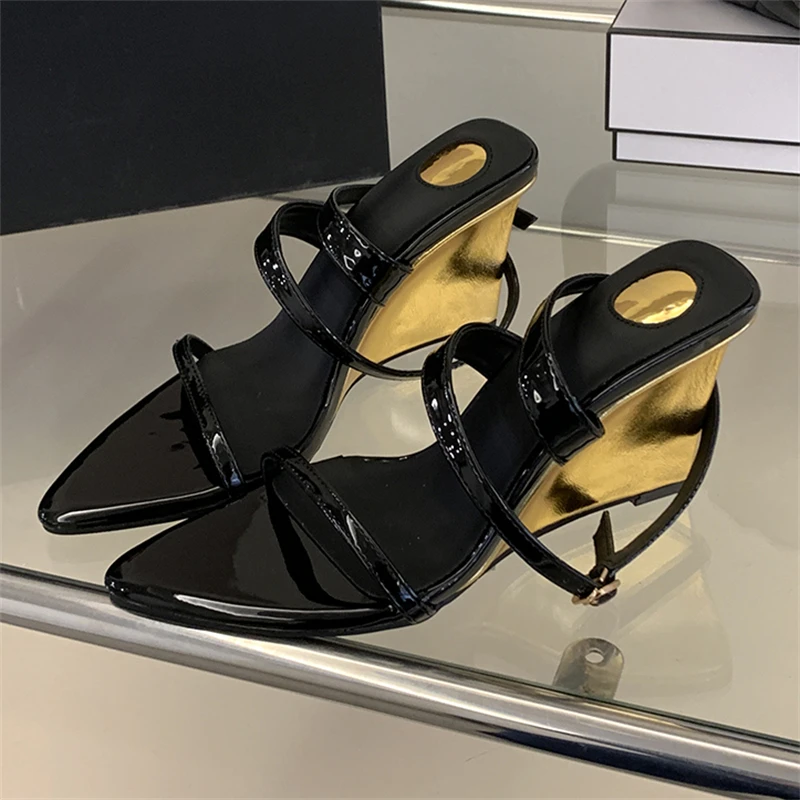 

Eilyken New Design Wedges High Heels Women Sandals Street Style Buckle Strap Pointed Toe Banquet Shoes Summer Ladies Pumps