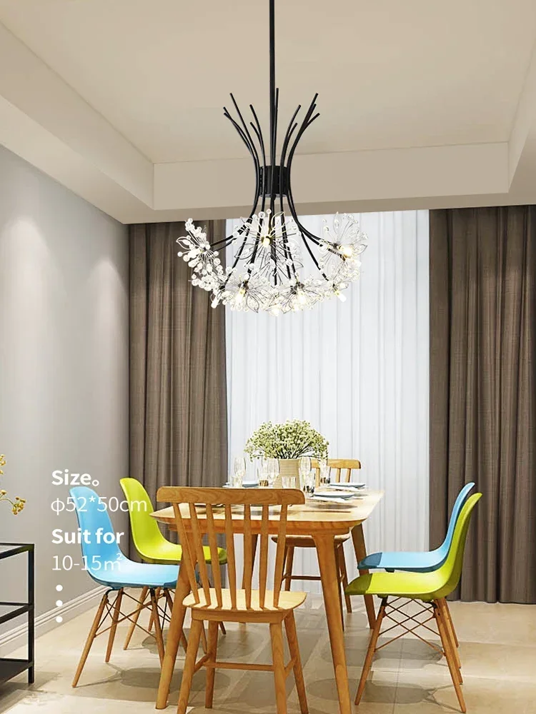 Nordic Dandelion Restaurant Chandelier Warm Home Living Room Bedroom Lamp Light Luxury and Simplicity Crystal