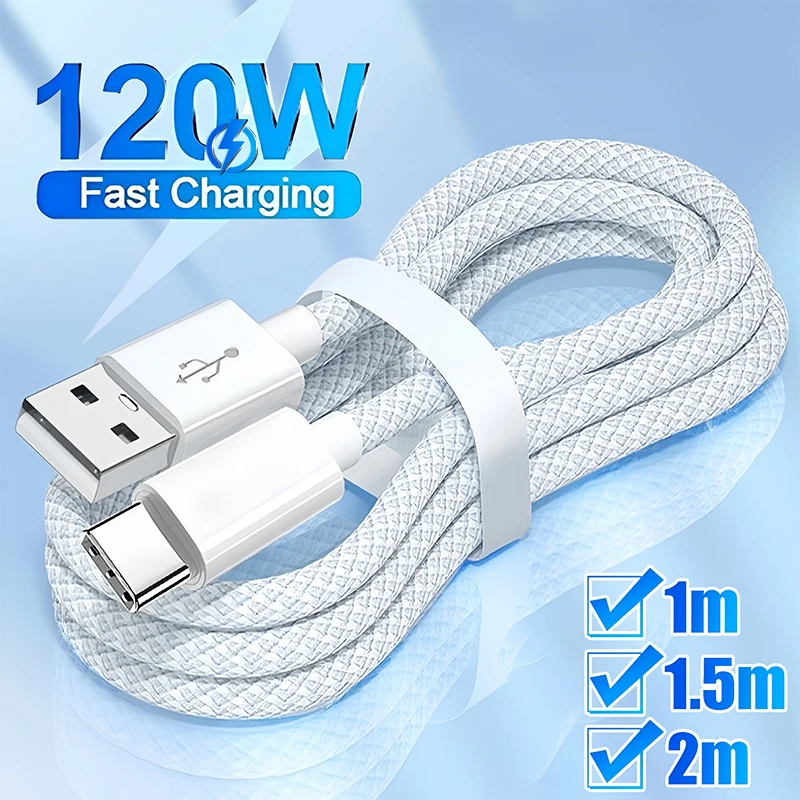 

Fast Charger USB A To Type C Braided Cord 120W 10A High-speed Data Transfer Line for Apple IPhone 16 15 Pro Max/16 15 Plus Ipad