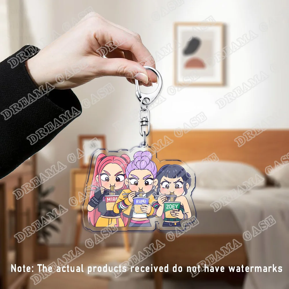 Bonito dos desenhos animados huntrix saja meninos acrílico chaveiros anel dupla face chaveiro jóias kpop demônio caçadores fã amor presentes