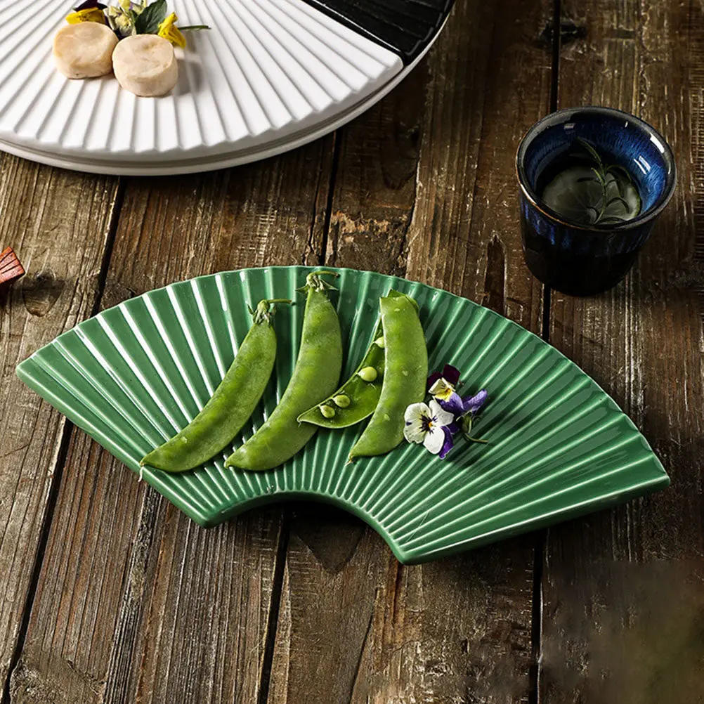 扇形セラミック寿司皿-プレミアムスムース-多目的サービングトレイ-寿司-刺身-焼き魚-前菜用