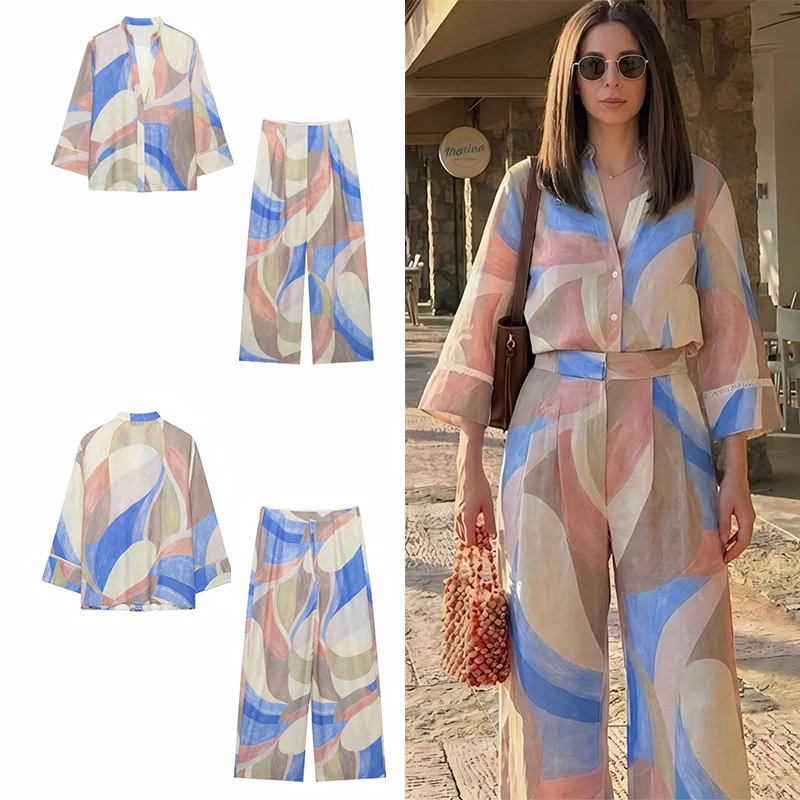 Guobioziy Women's Printed Suit 2026 Spring-Autumn Multi-Color Button European＆American Casual Fashion Trend Daily Street Style