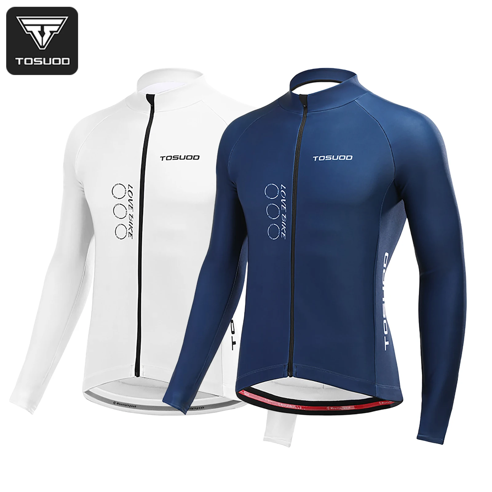Ciepła koszulka rowerowa TOSUOD na jesień i zimę, wysoka elastyczność, oddychająca, pełny zamek błyskawiczny, koszulka rowerowa z trzema tylnymi kieszeniami.
