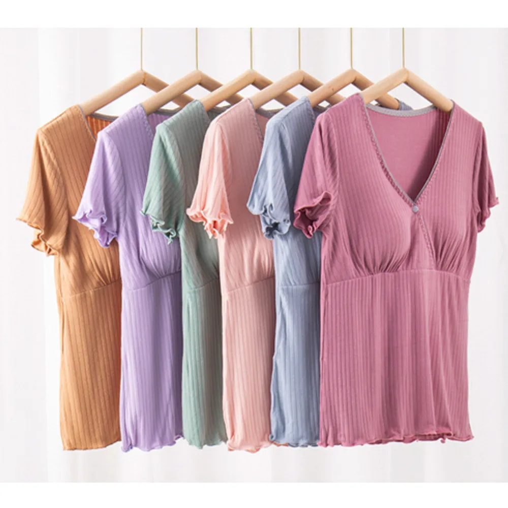 Home Clothes Pregnant Women Open Buckle Nursing Top Breastfeeding Sleepwear M-3XL Large Thin V-Neck Cotton Mothers Nightwear