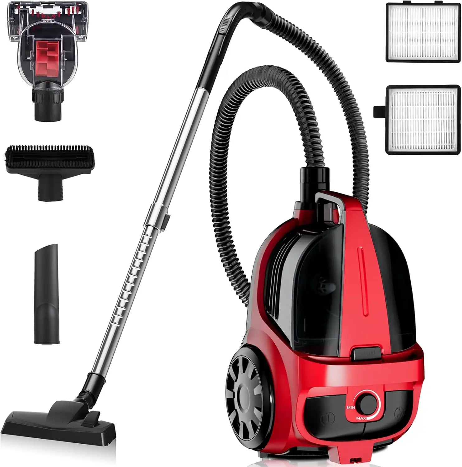 

1600W Canister Vacuum Cleaner, Bagless Vacuum Cleaner with 45kPa Strong Suction, 4L Large Dust Cup, Variable Speed Control, 5 To