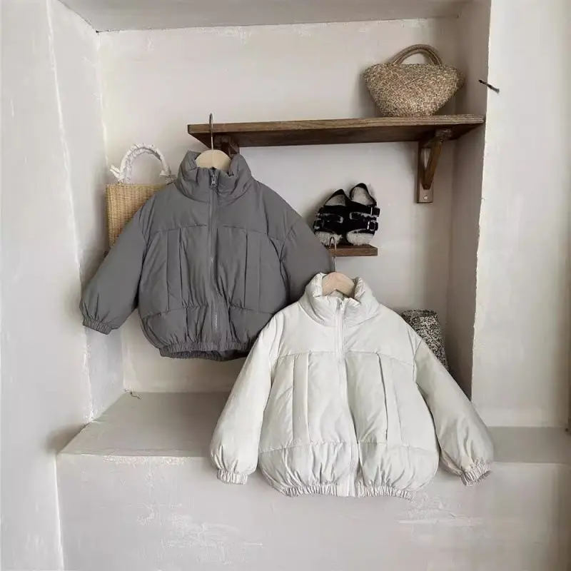 Autumn and Winter Solid Top Boys and Girls Light Cotton-padded Jacket Children’s Cotton Jacket Autumn Warm Coat Fashion Baby