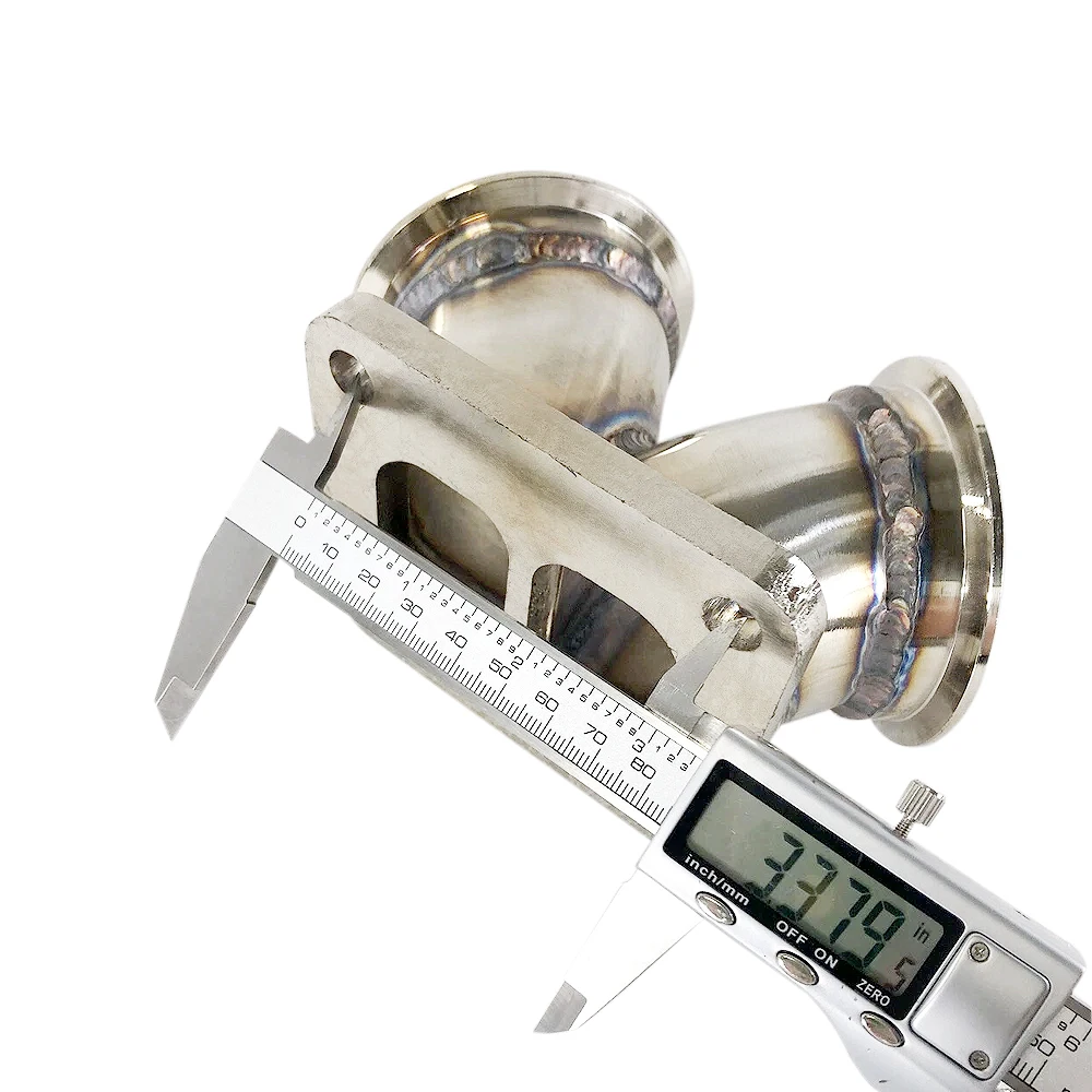 Turbo Charger Flange Y Elbow Conversion T4 4-Bolt to Twin 2.5" V-Band, Stainless Steel 6