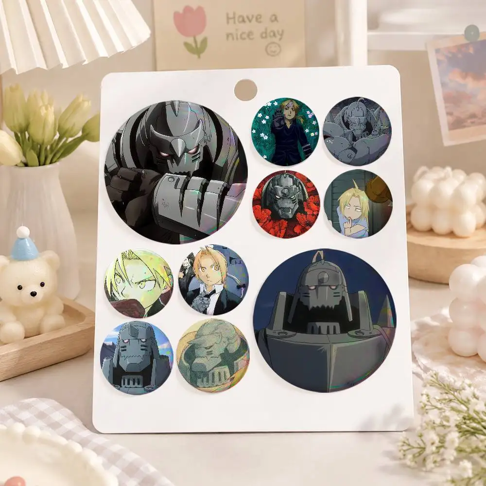 A-Alphonse Elric Snap-in Pins Cartoon Character Round Creative Brooches For Backpack Accessories Jewelry Gifts