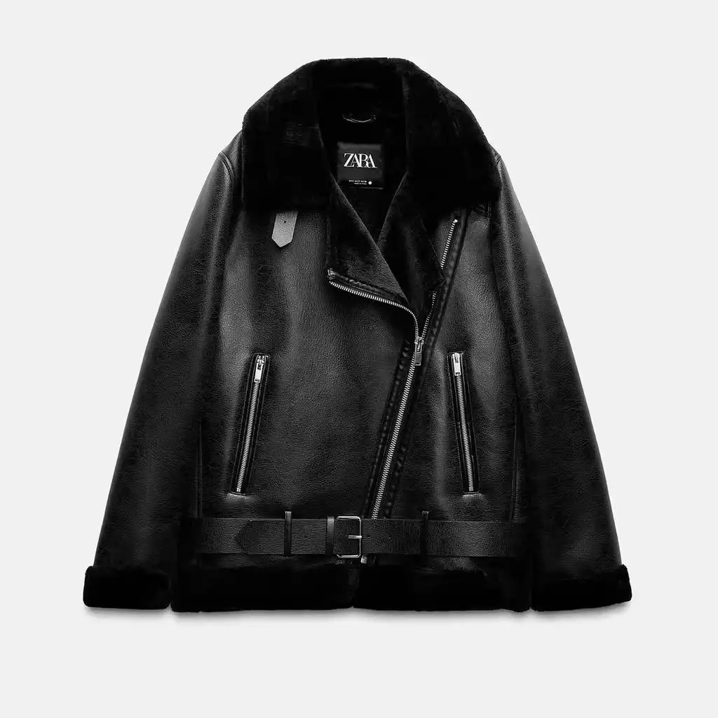 เสื้อโค้ทหนังและขนสัตว์สองด้านสำหรับผู้หญิงแขนยาวคอปกใหม่ฤดูใบไม้ร่วงฤดูหนาวแฟชั่นสตรีททรงหลวม