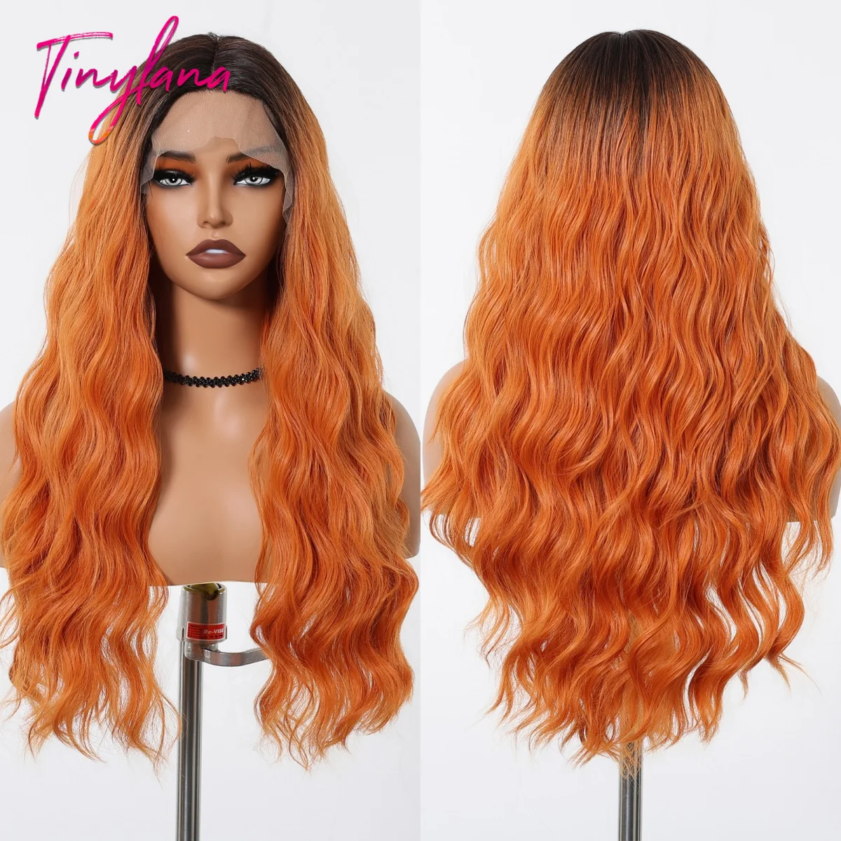

Long Ombre Orange Curly Wave Lace Front Synthetic Wigs Natural Transparent Lace Frontal Wig for Women Cosplay Heat Resistant Use