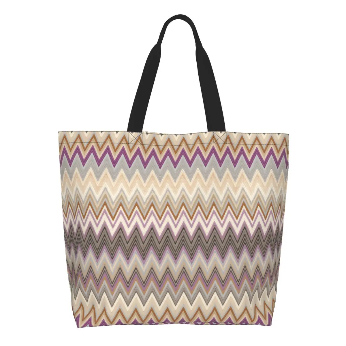 

Funny Modern Zig Zag Geometric Art Shopping Tote Bags Recycling Bohemian Groceries Canvas Shopper Shoulder Bag