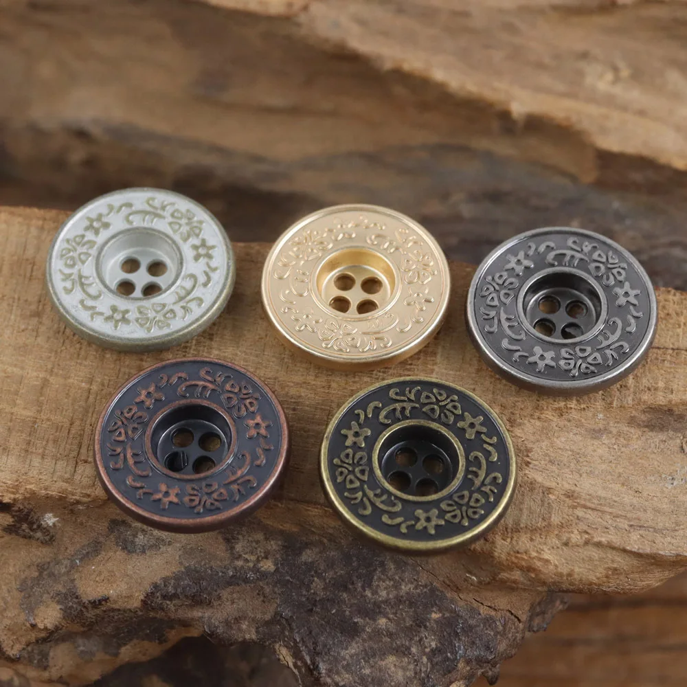 10Pcs/lot 19mm Retro Red Bronze Four Eyed Flower Spike Button Jeans Jacket Shirt Workwear Suit Antique Silver Button N852 - view 3