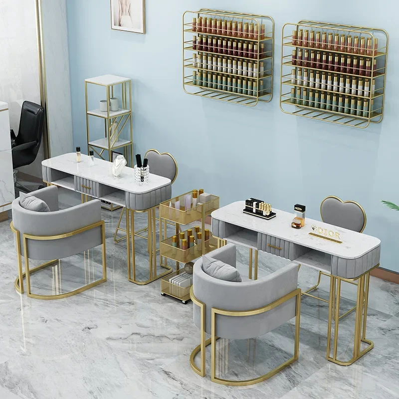 Nordic manicure table and chair set Nail polish storage Nail table Light luxury rock slab manicure table Internet celebrity